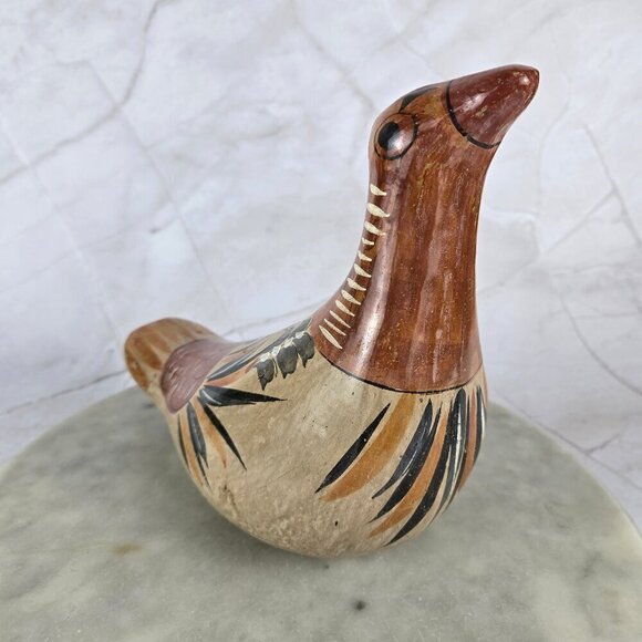 Vintage Mexican Tonala Bird Pottery Hand Painted Bird on Back - Picture 6 of 12